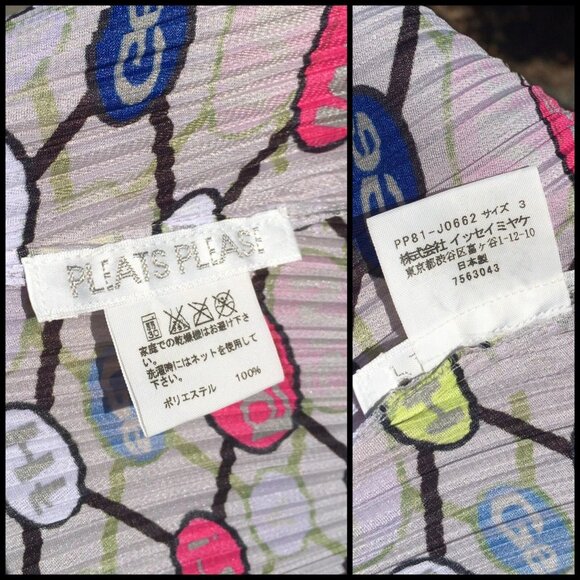 PLEATS PLEASE Issey Miyake Long Sleeve Cardigan Shirt Element Print Gray Size 3 - Picture 11 of 11